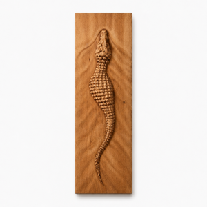 Swimming Crocodile Wood Carving Wall Art | Handmade Beech Wood CNC Panel | Exotic Decor