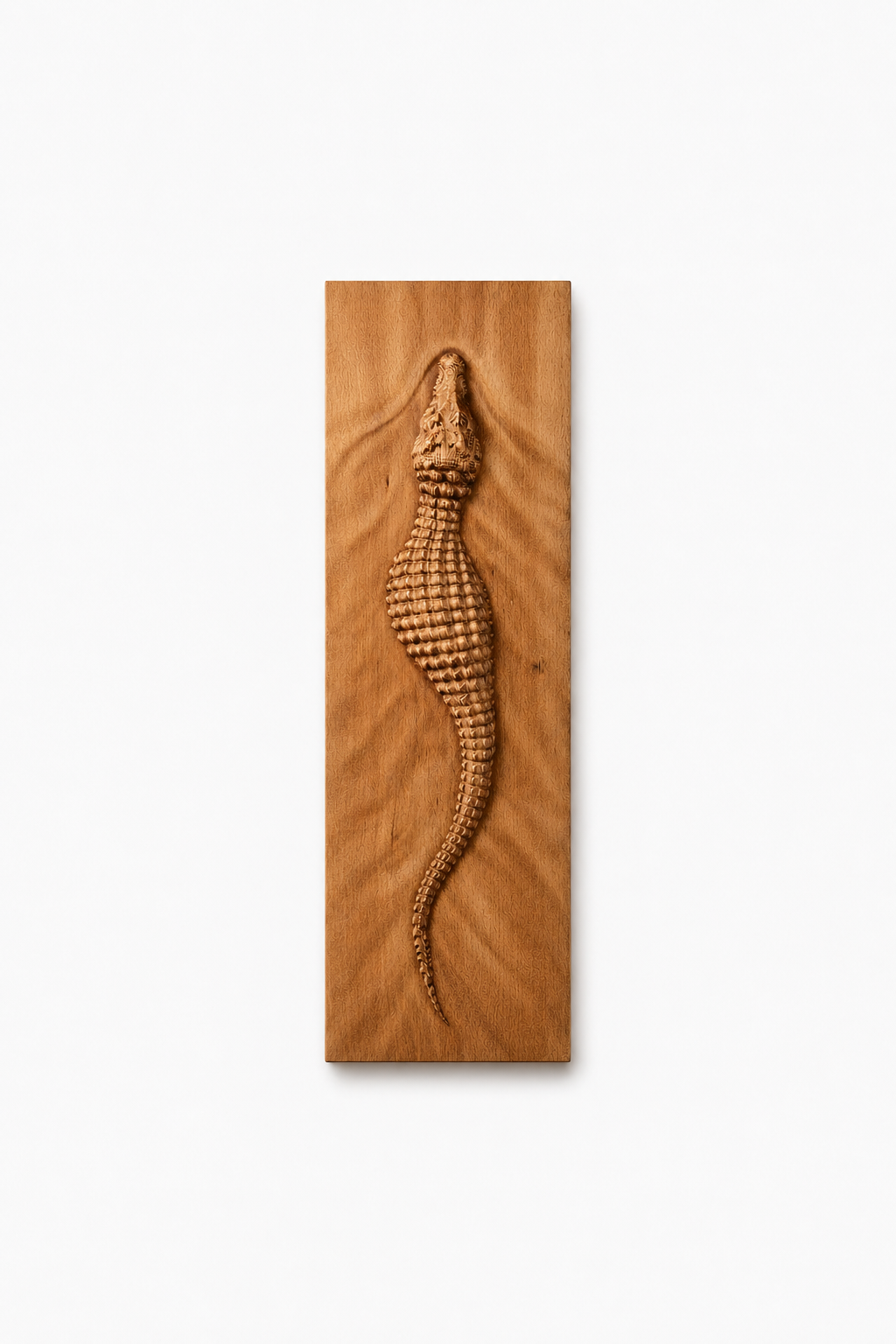 Swimming Crocodile Wood Carving Wall Art | Handmade Beech Wood CNC Panel | Exotic Decor