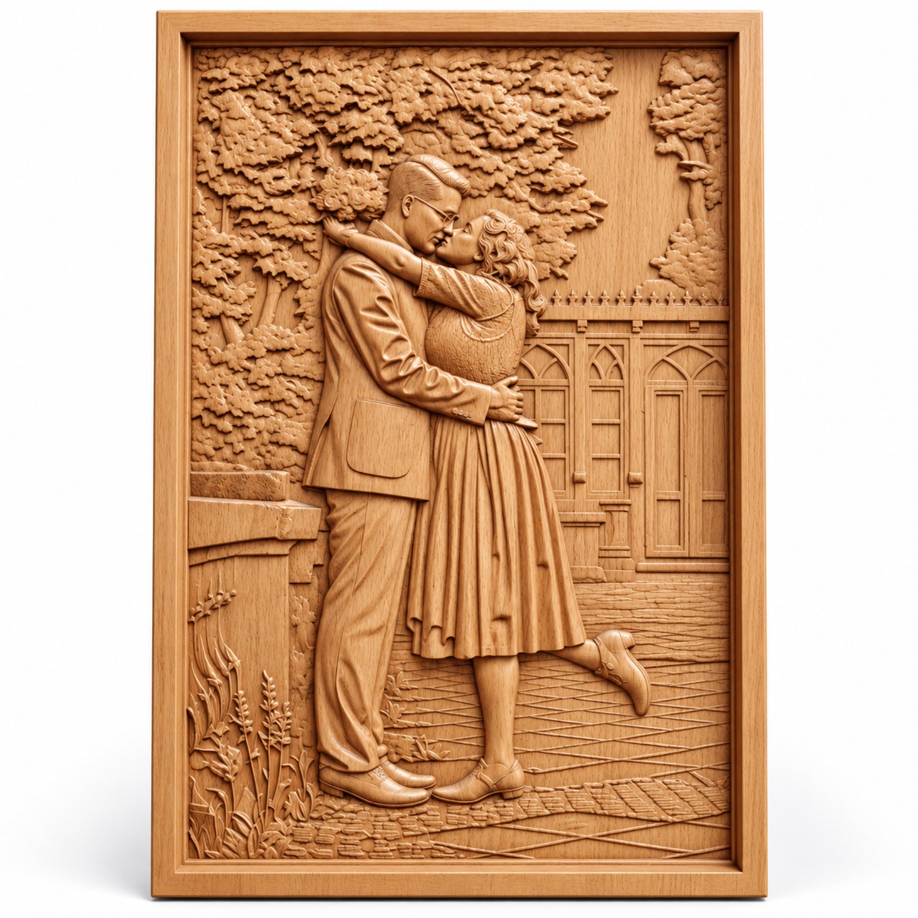 Romantic Couple Wood Carving | Personalized 3D Relief Portrait | Luxury Love Gift - Image 5