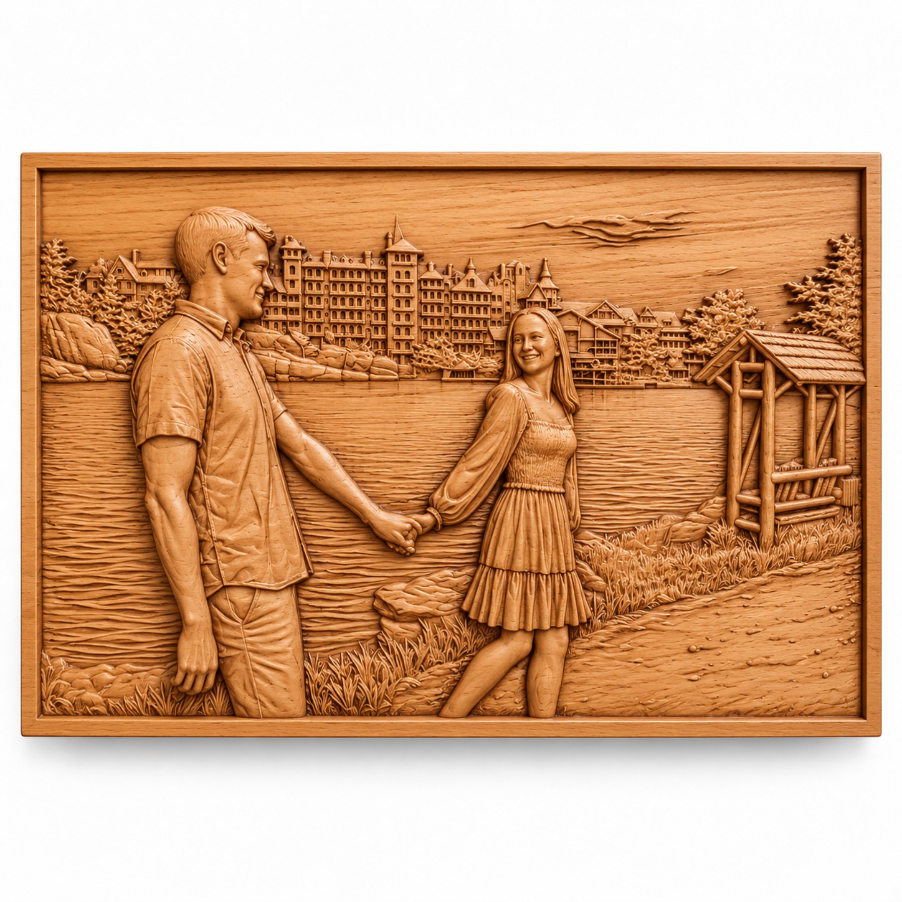 Romantic Couple Wood Carving | Personalized 3D Relief Portrait | Luxury Love Gift - Image 6