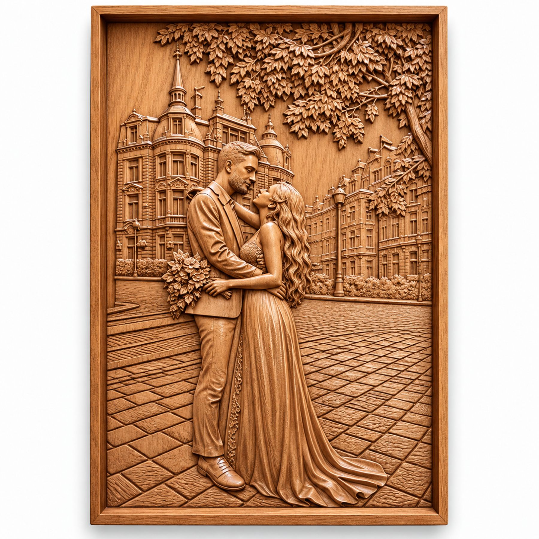 Romantic Couple Wood Carving | Personalized 3D Relief Portrait | Luxury Love Gift - Image 7