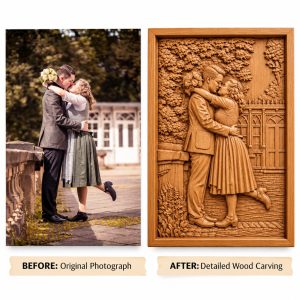 Romantic Couple Wood Carving | Personalized 3D Relief Portrait | Luxury Love Gift