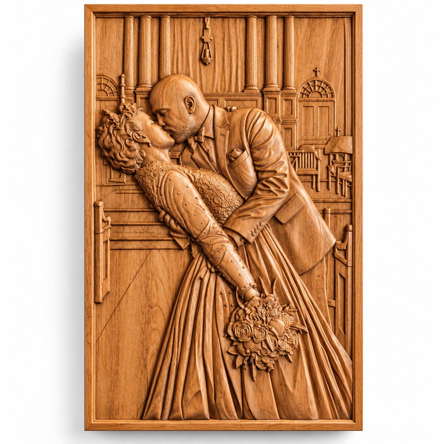 Romantic Couple Wood Carving | Personalized 3D Relief Portrait | Luxury Love Gift - Image 9