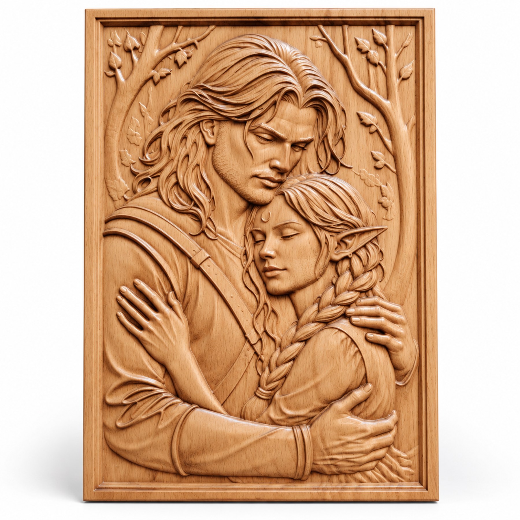 Romantic Couple Wood Carving | Personalized 3D Relief Portrait | Luxury Love Gift - Image 10