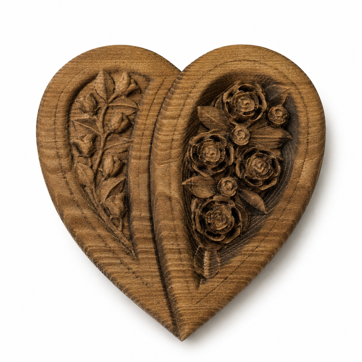 heart with roses wood carving