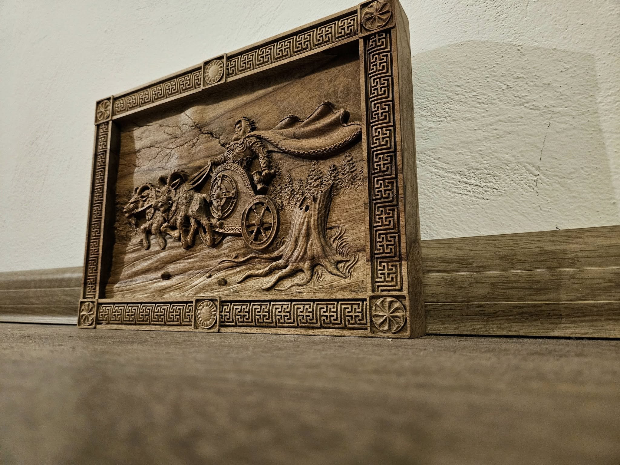 Warrior Wooden Wall Art – Ancient Chariot Handcrafted Carving
