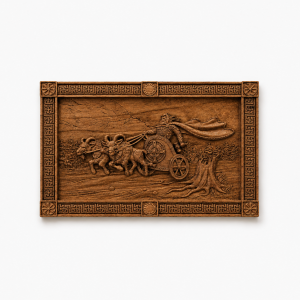 Thor with Goats Wood Carving | Handmade Beech Wood Norse Mythology Wall Art