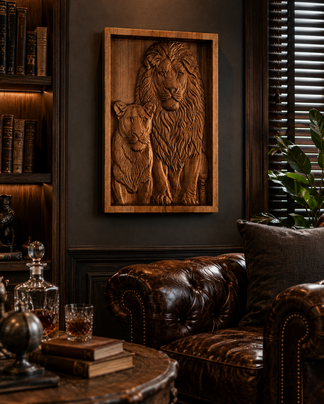 Woodcarved panel of lions - Image 12