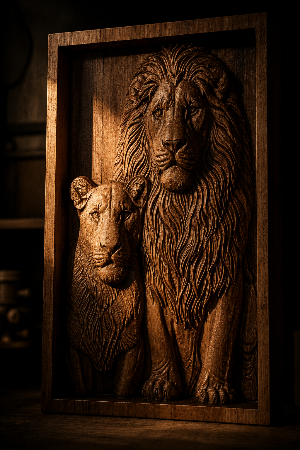 Woodcarved panel of lions - Image 7