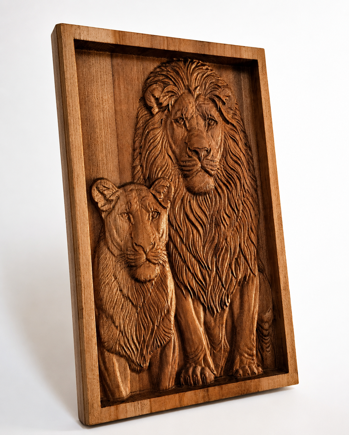 Woodcarved panel of lions - Image 4
