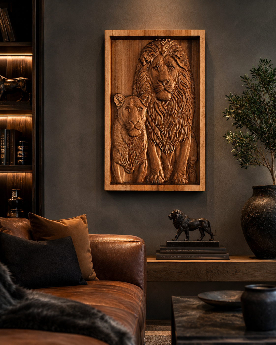 Woodcarved panel of lions - Image 10