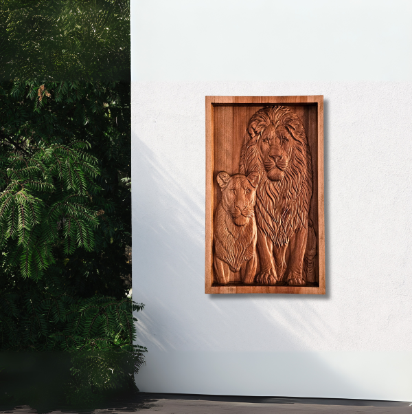 🦁✨ Ръчно изработена дърворезба – Цар и Царица на саваната - Image 5
