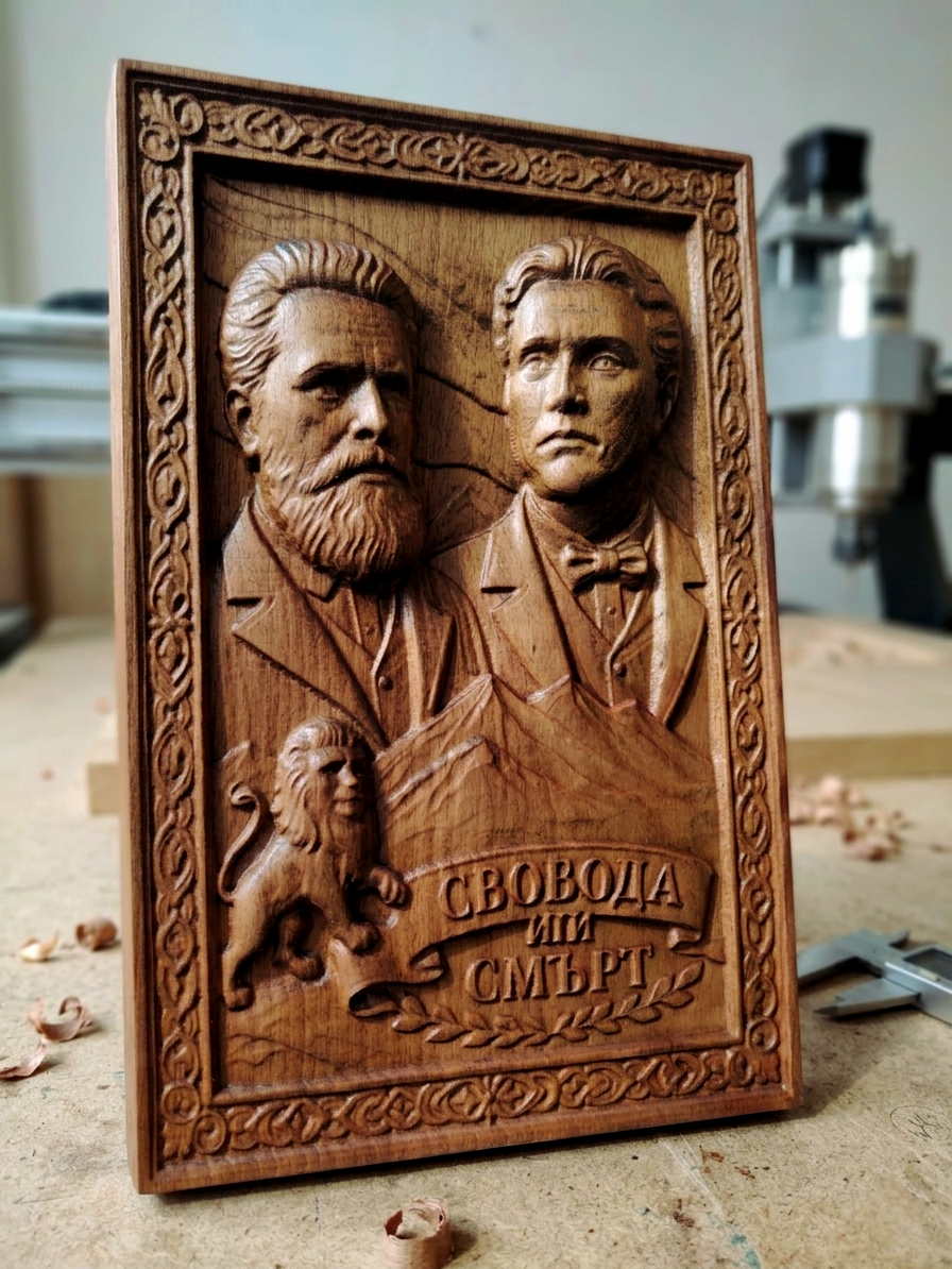 Свобода или Смърт Дърворезба от Масивен Бук | Ботев и Левски | Handmade CNC Wall Art - Image 7