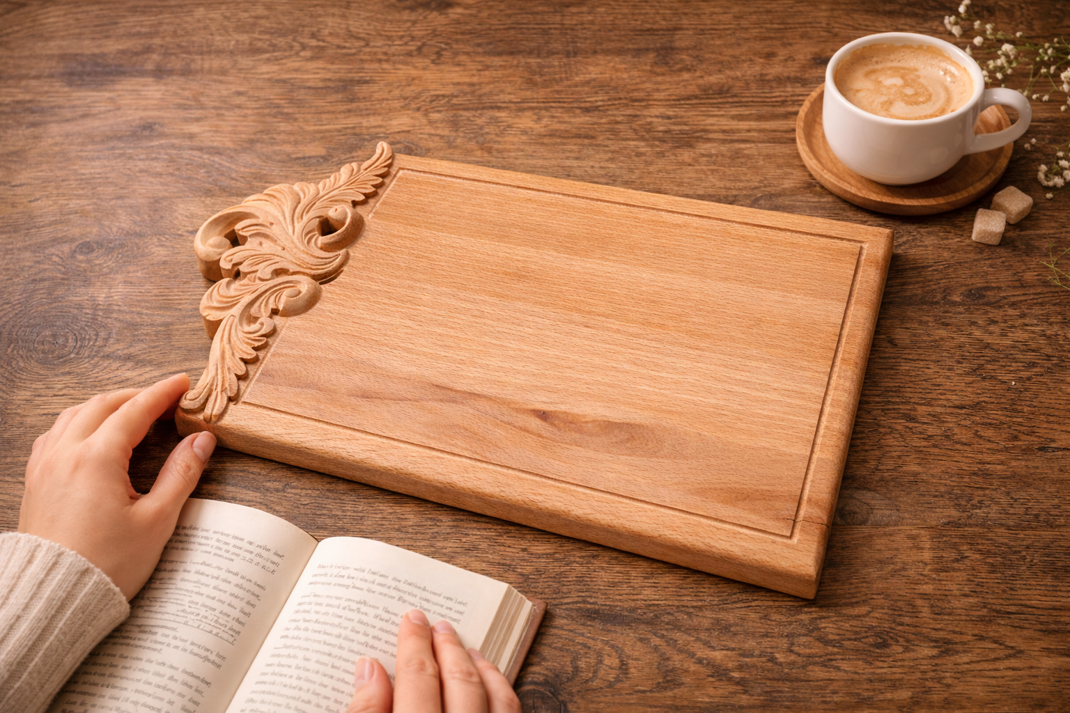 Luxury Beech Wood Serving Board | Handmade CNC Charcuterie Board | Artisan Wooden Serving Tray - Image 4