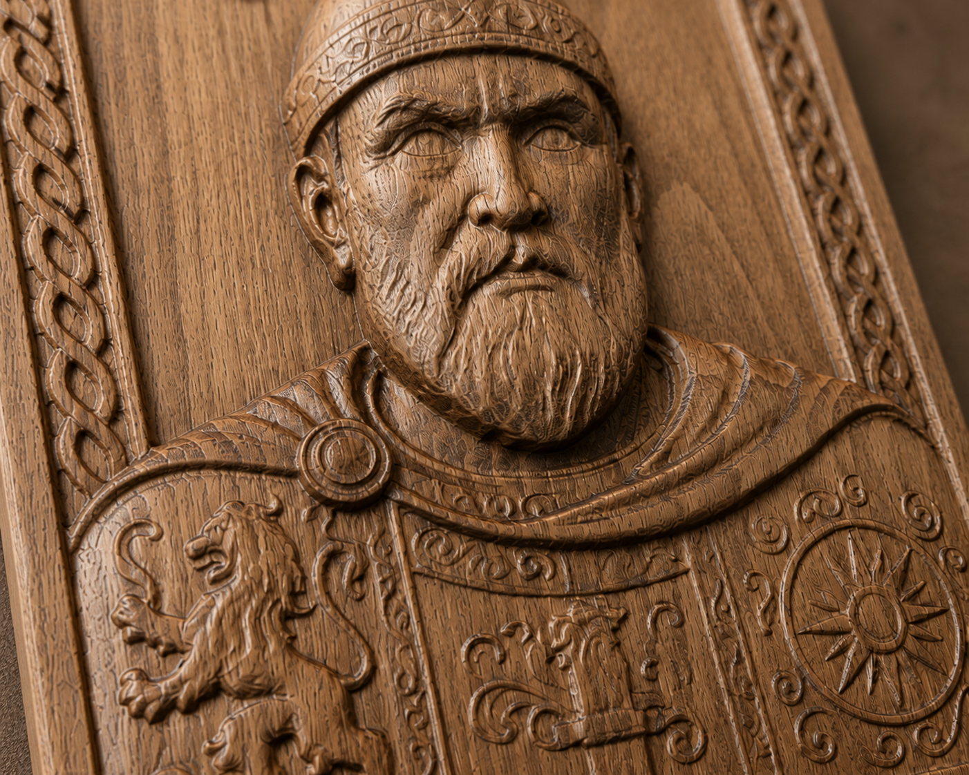 Khan Krum Wood Carving | Bulgarian Historical Wall Art | Handmade Beech Wood Panel - Image 3