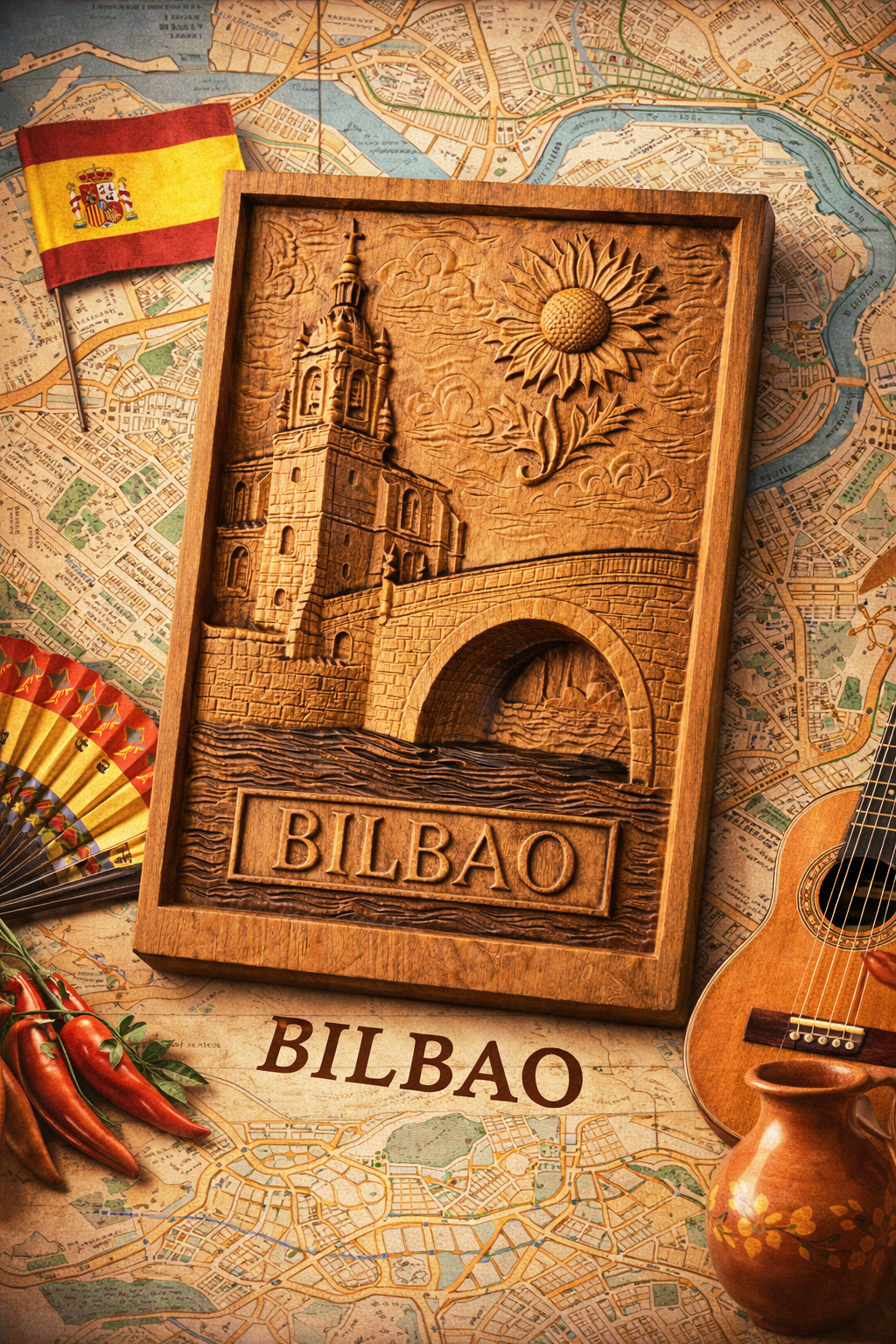 Bilbao Wooden Wall Art | Handmade CNC Wood Carving | Spain Inspired Relief Deco