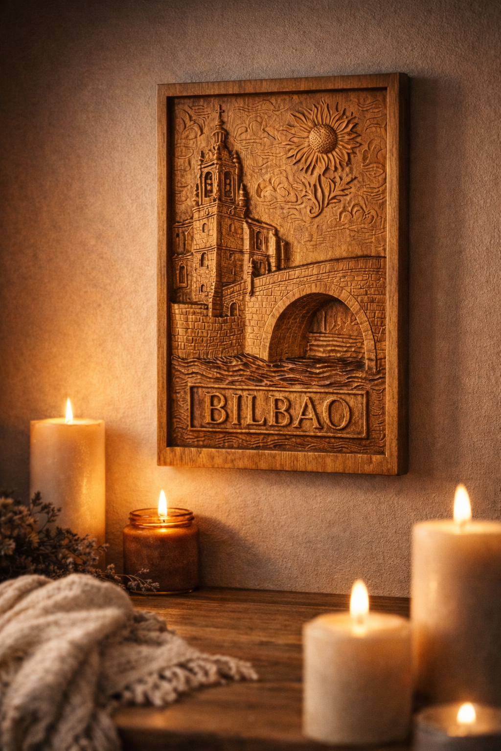 Bilbao Wooden Wall Art | Handmade CNC Wood Carving | Spain Inspired Relief Deco