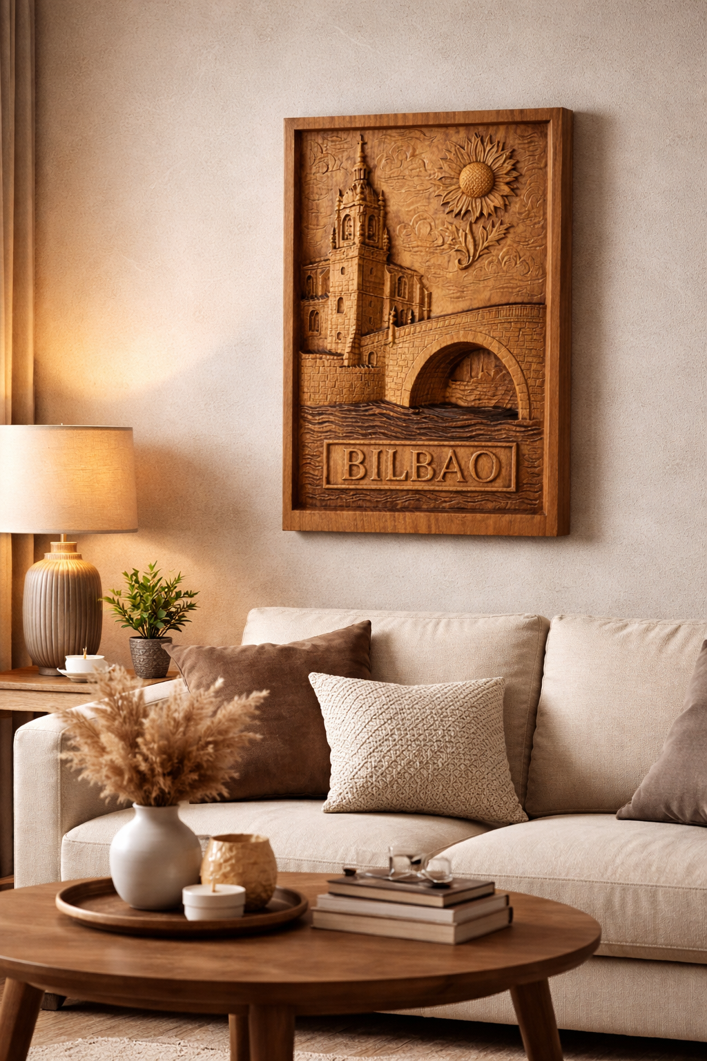 Bilbao Wooden Wall Art | Handmade CNC Wood Carving | Spain Inspired Relief Deco