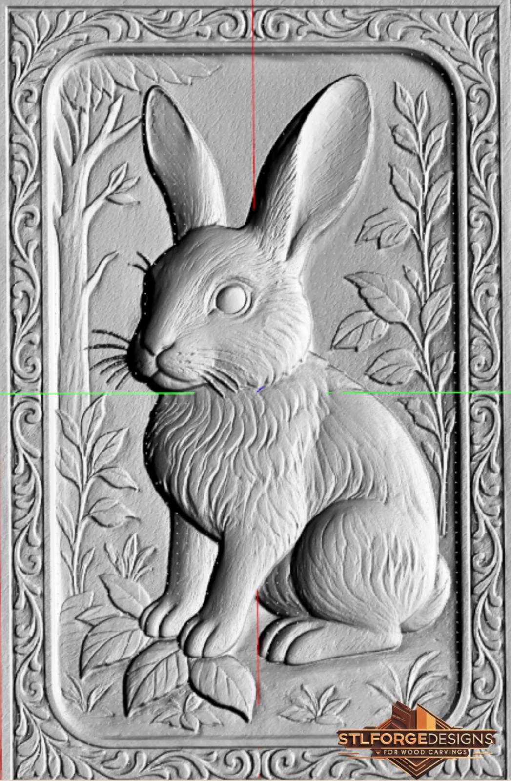 Decorative bunny 3D relief carving design