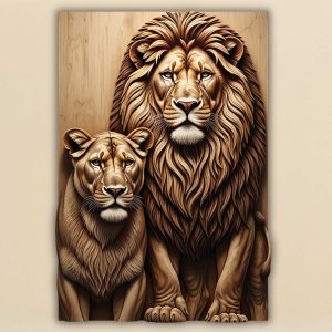 lion and lioness portrait 3D relief STL file