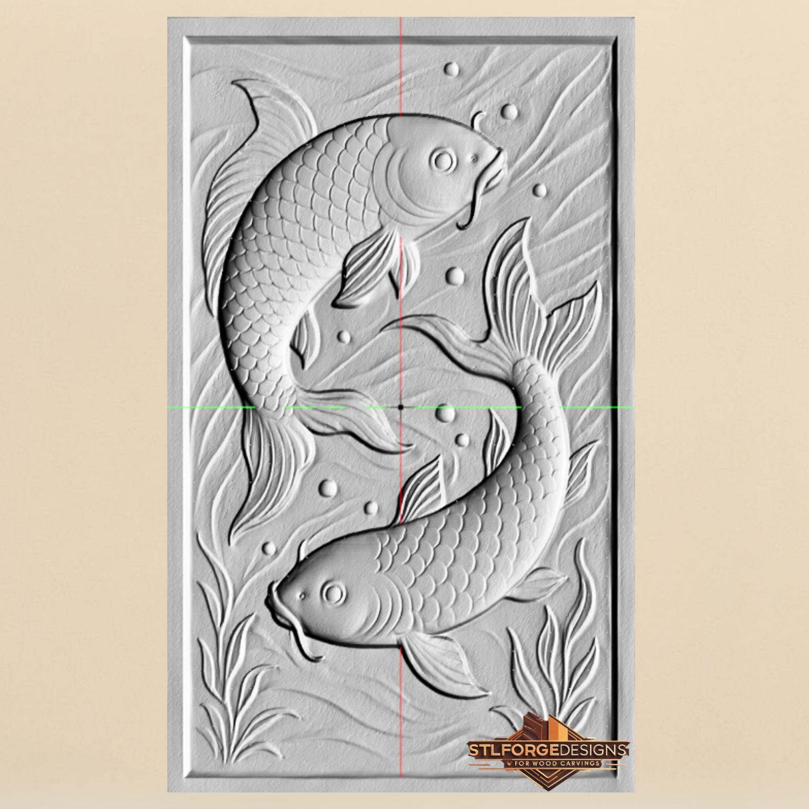 Japanese koi fish 3D relief carving design