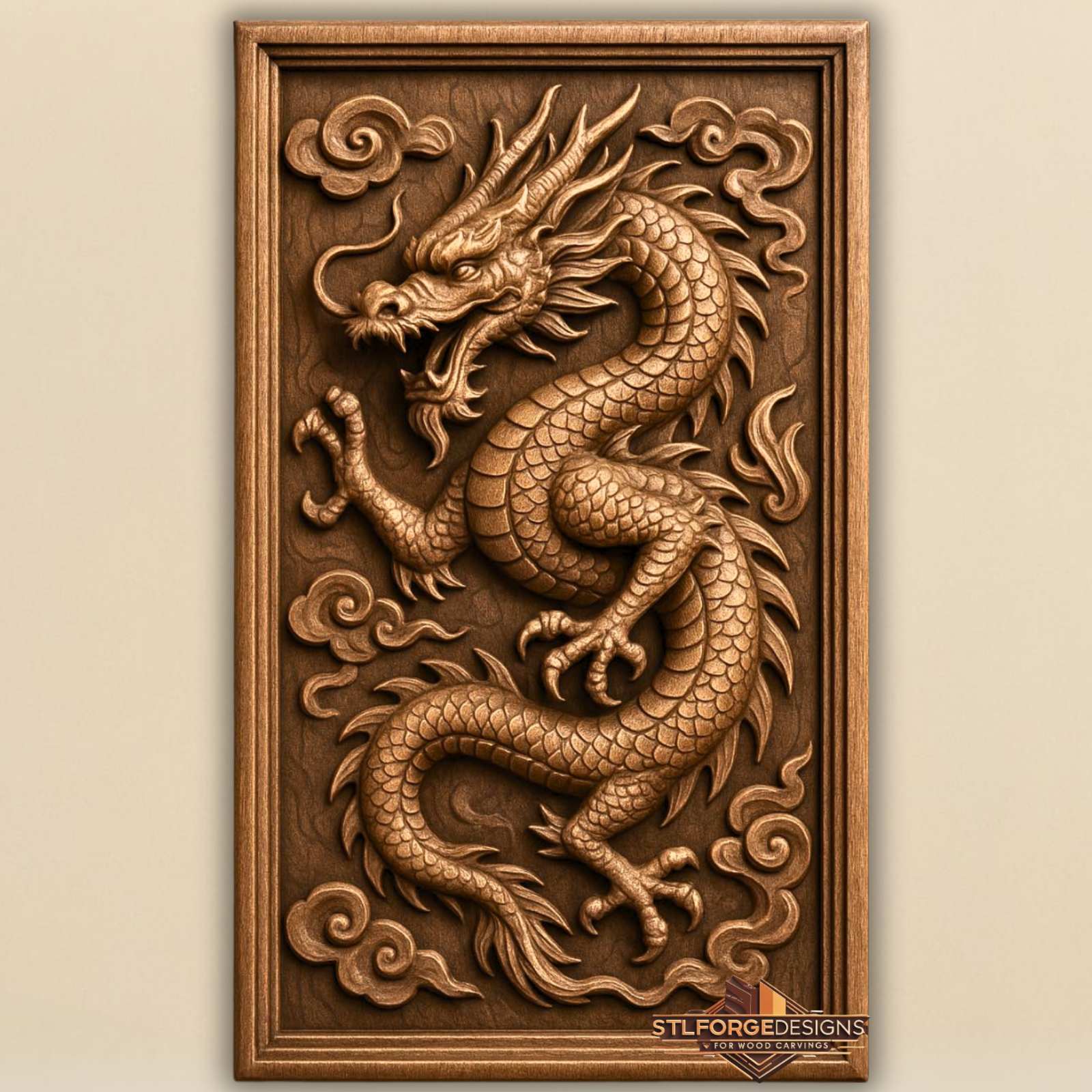 Asian dragon STL CNC relief wood carving model
