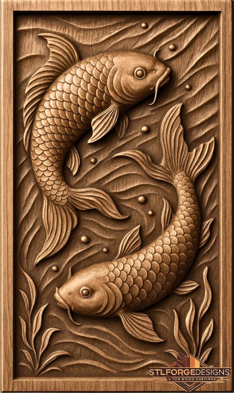 Decorative fish panel STL file for CNC