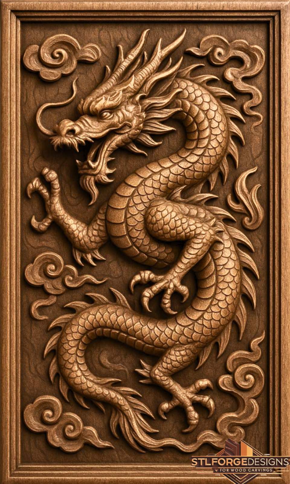 Fantasy dragon 3D relief carving design