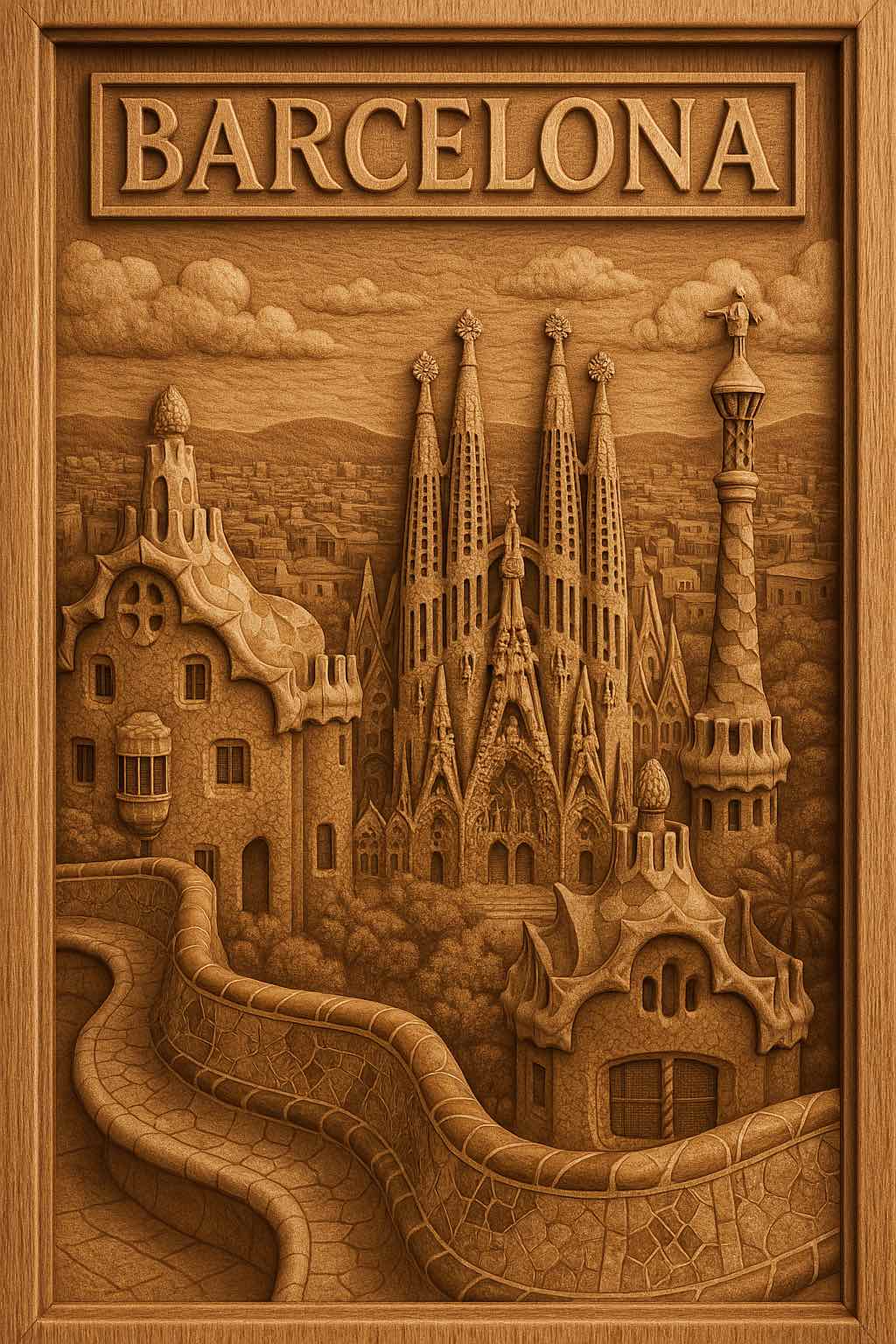 Barcelona relief STL depth preview for CNC carving