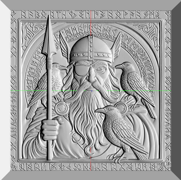 3D Odin relief with eye patch and rune frame