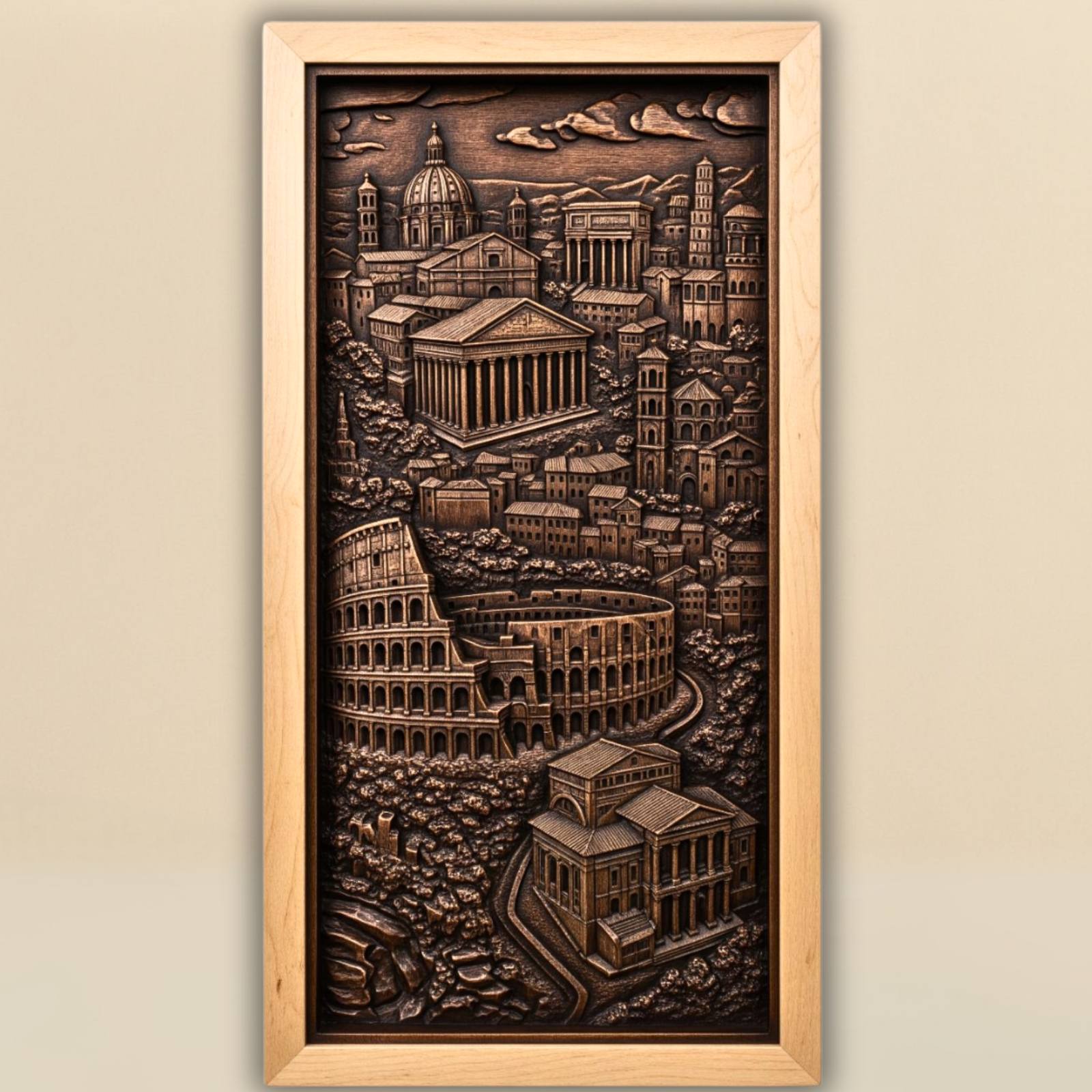 Rome bas relief STL with Colosseum detailed CNC model