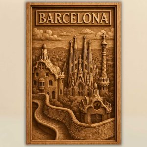 Barcelona relief STL model with Sagrada Familia architecture