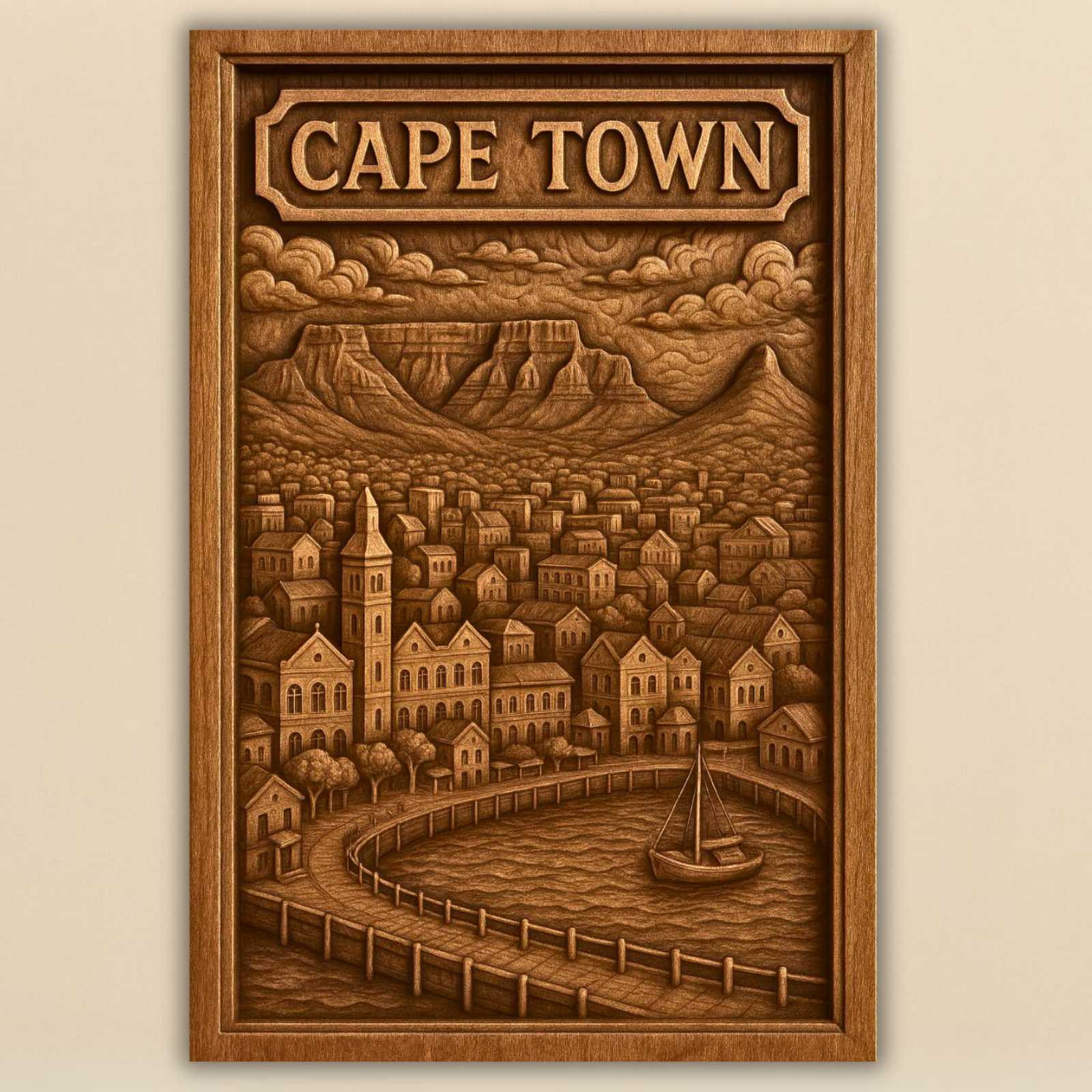 STL модел Кейп Таун с Table Mountain и пристанище за CNC машина
