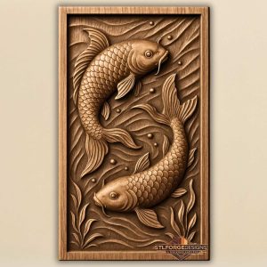 Koi fish STL CNC relief model wood carving