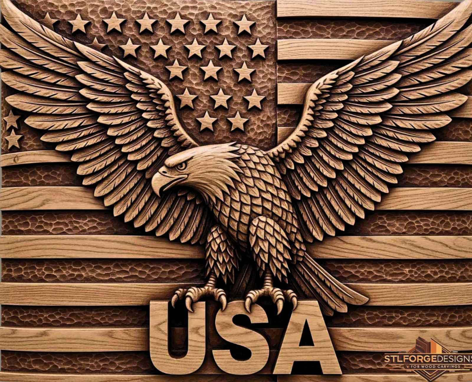 STL файл – Орел с флага на САЩ | 3D релеф за CNC | USA Eagle | Патриотична дърворезба - Image 3