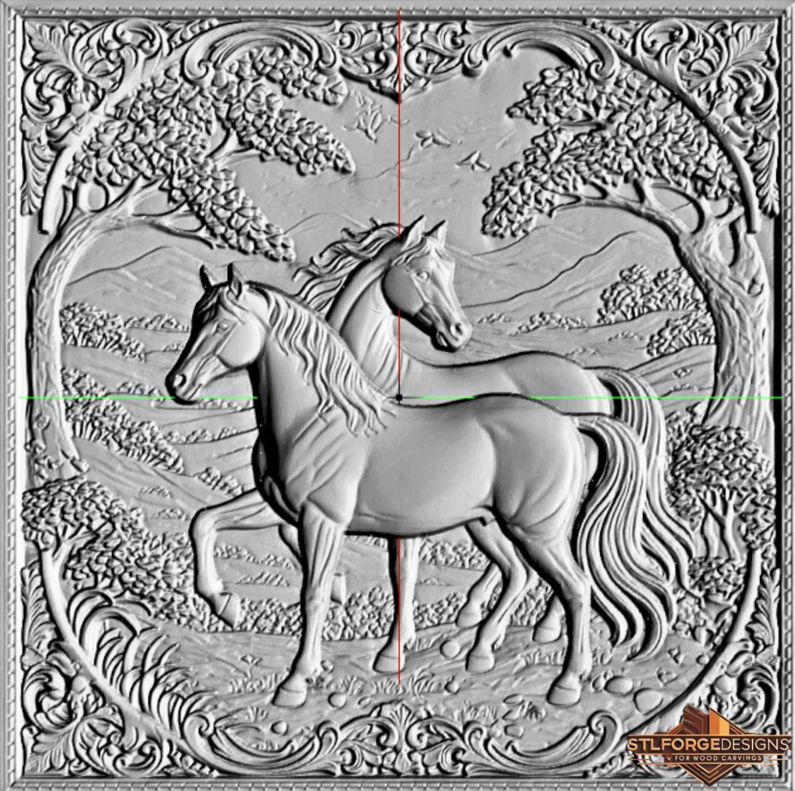 STL файл – Два коня в природа | 3D релеф за CNC | Модел за дърворезба | Коне STL - Image 2