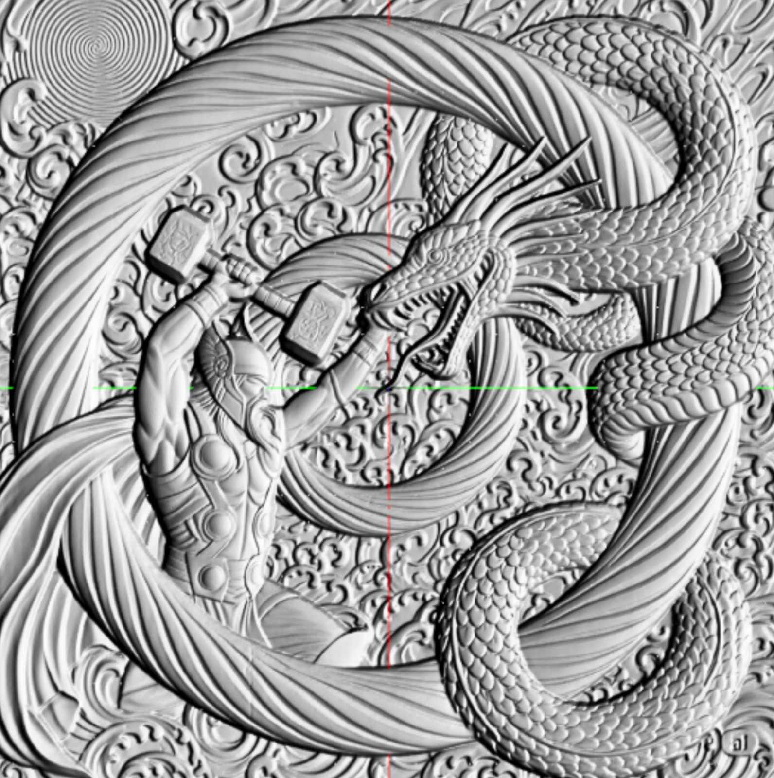 STL файл – Тор и Йормунганд спирала | 3D релеф за CNC | Norse Рагнарок | Викинг дърворезба STL - Image 2