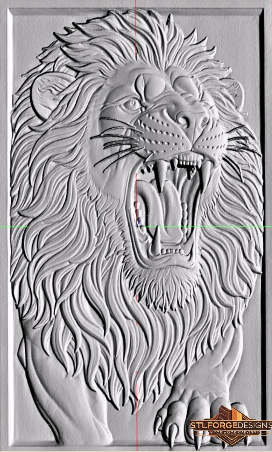 Lion Head STL File – 3D Relief CNC Wood Carving | Roaring Lion with Paw | Wall Panel - Image 2