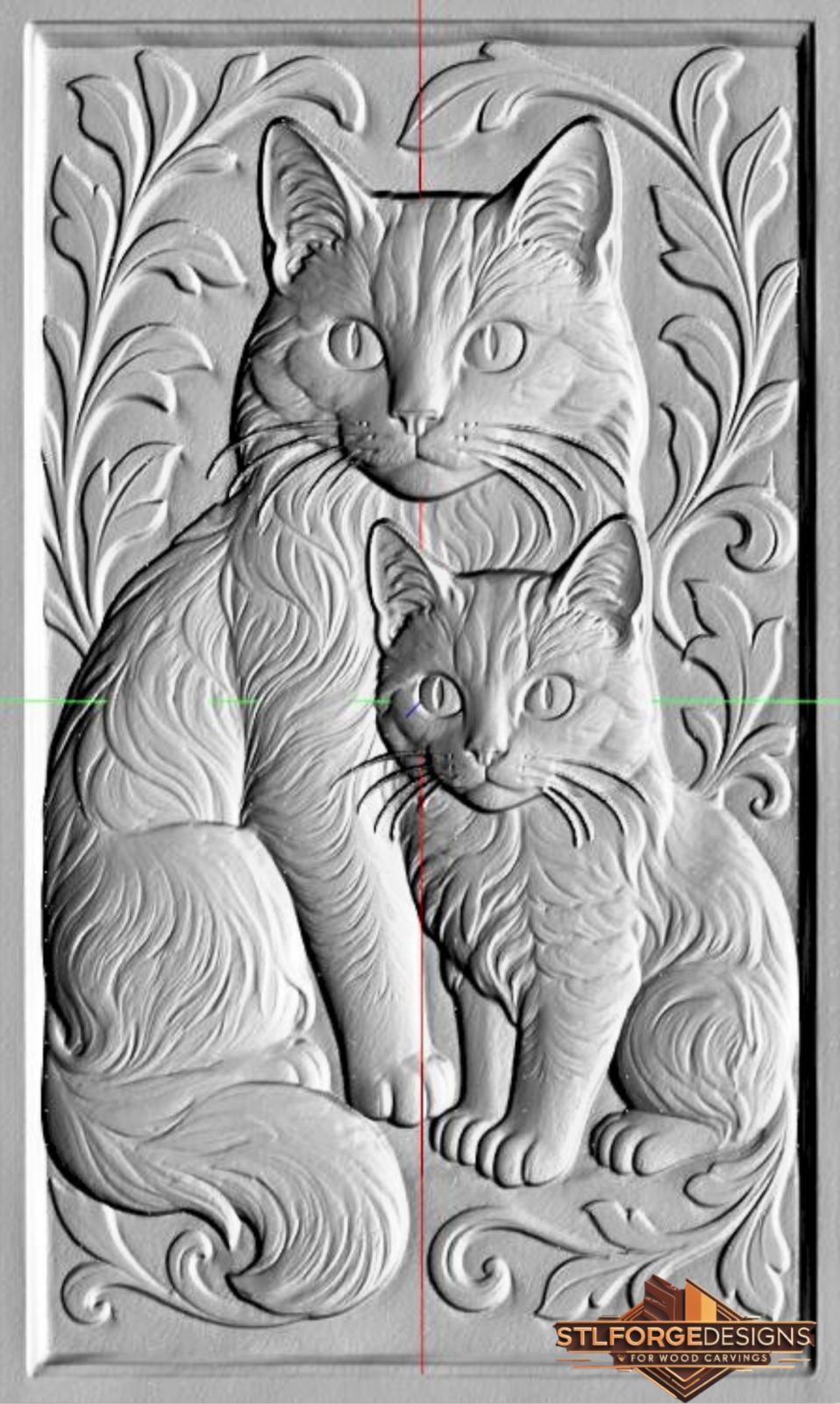 STL файл – Котка с коте | 3D релеф за CNC | Модел за дърворезба | Котка STL - Image 3