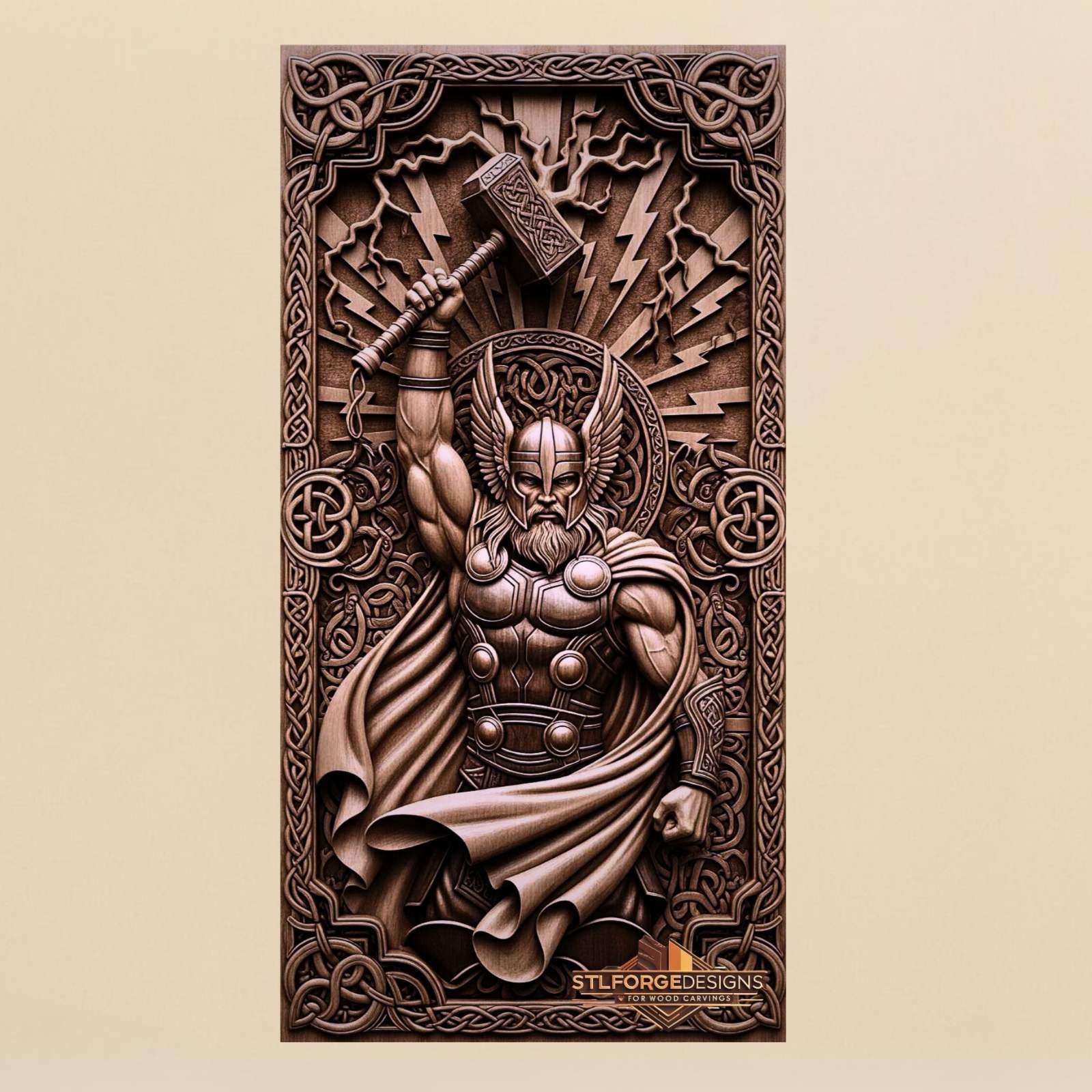 STL file Thor guardian Celtic Mjolnir CNC — Celtic halo Celtic spirals geometric lightning Celtic frame CNC-ready for Aspire ArtCAM Fusion 360