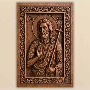 STL file John the Baptist cross CNC — Cyrillic inscription floral frame Orthodox icon CNC-ready for Aspire ArtCAM Fusion 360