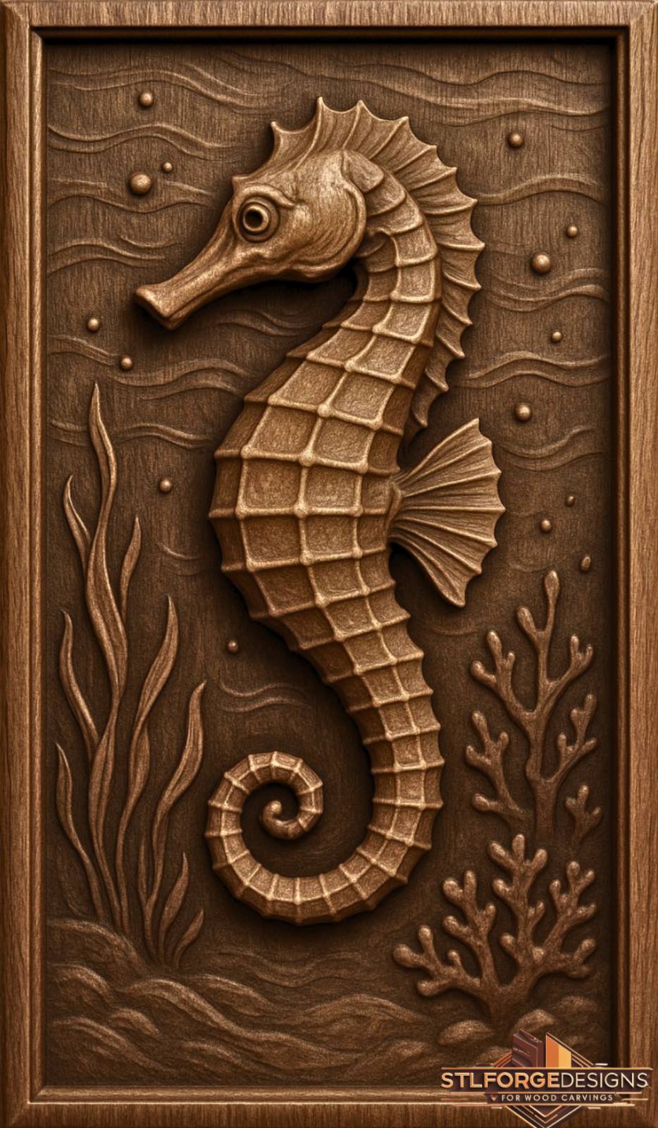 Seahorse STL File – 3D Relief CNC Wood Carving Model | Ocean Wall Panel | Seahorse STL - Image 2