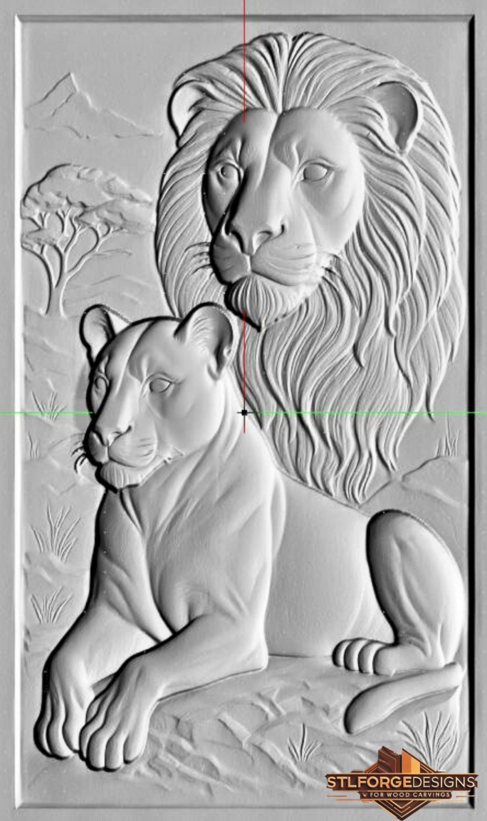 STL файл – Лъв и лъвица в савана | 3D релеф за CNC | Модел за дърворезба | Лъв STL - Image 3