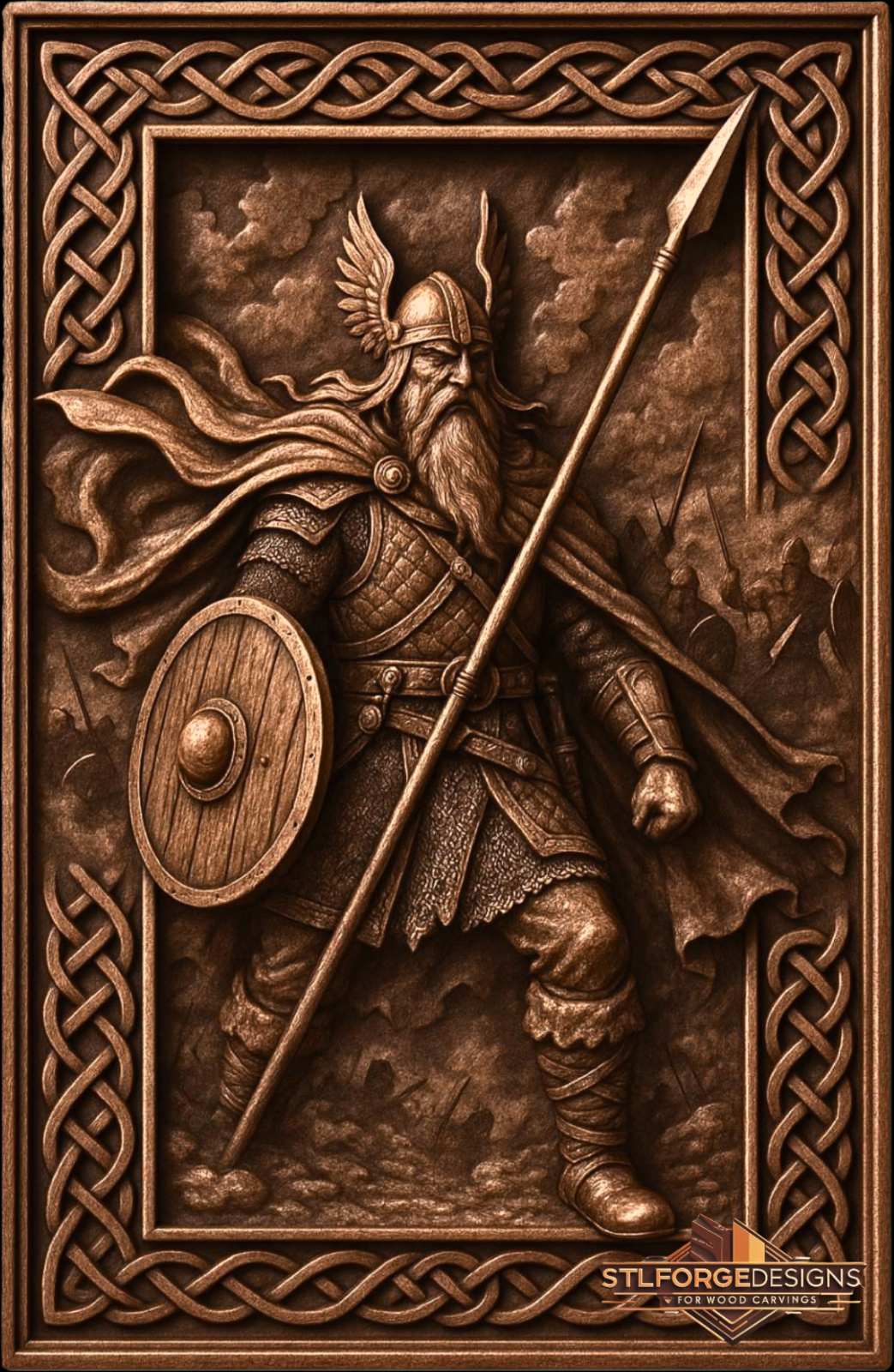 STL file Odin warrior armor shield Gungnir CNC — Viking army background Celtic frame full armor CNC-ready for Aspire ArtCAM Fusion 360