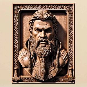 STL file Thor portrait braids CNC wood carving — dual Mjolnirs in lower corners rune in frame Celtic knotwork CNC-ready for Aspire ArtCAM Fusion 360