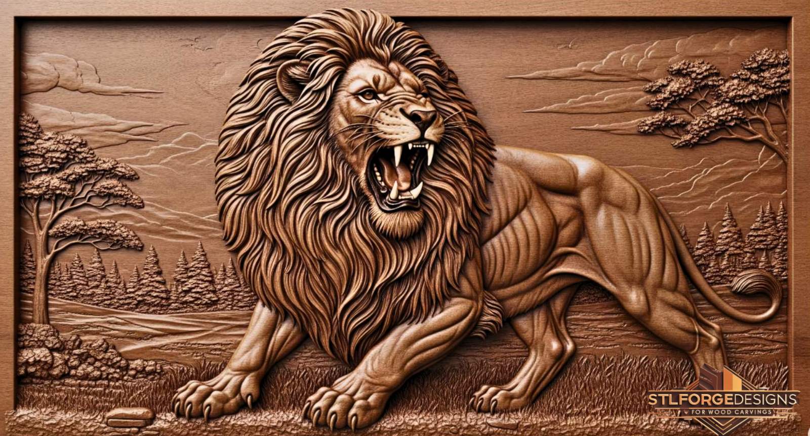 lion STL file CNC router attacking carving woodwondersworkshop