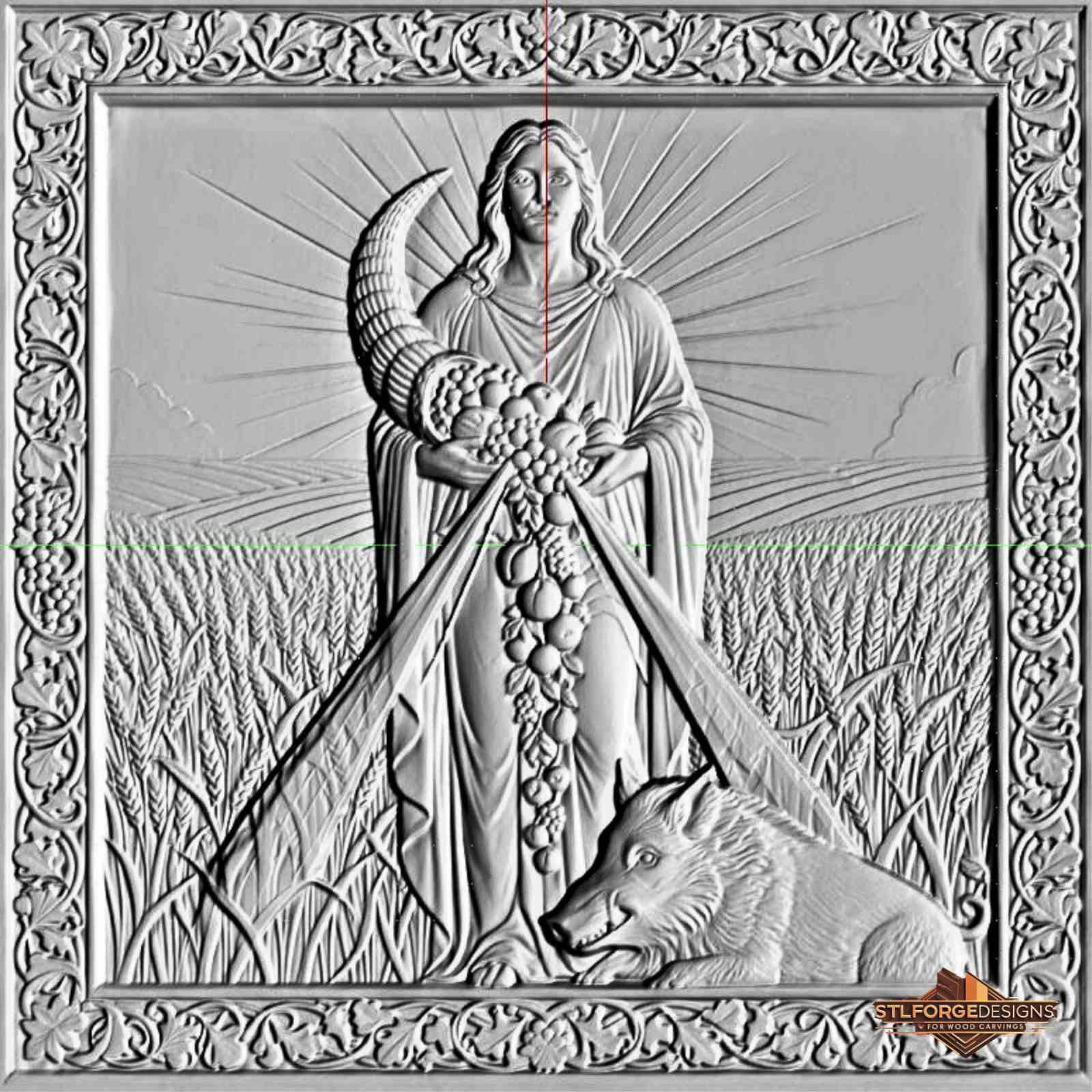 STL файл – Фрейр реколта | 3D релеф за CNC | Богът на изобилието с пшеница, глиган и рог | Фрейр реколта STL - Image 2