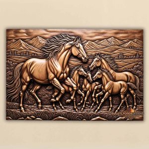 Horses STL File | Horse Family 3D Relief | Mare with Foals CNC Wood Carving | Instant Digital Download