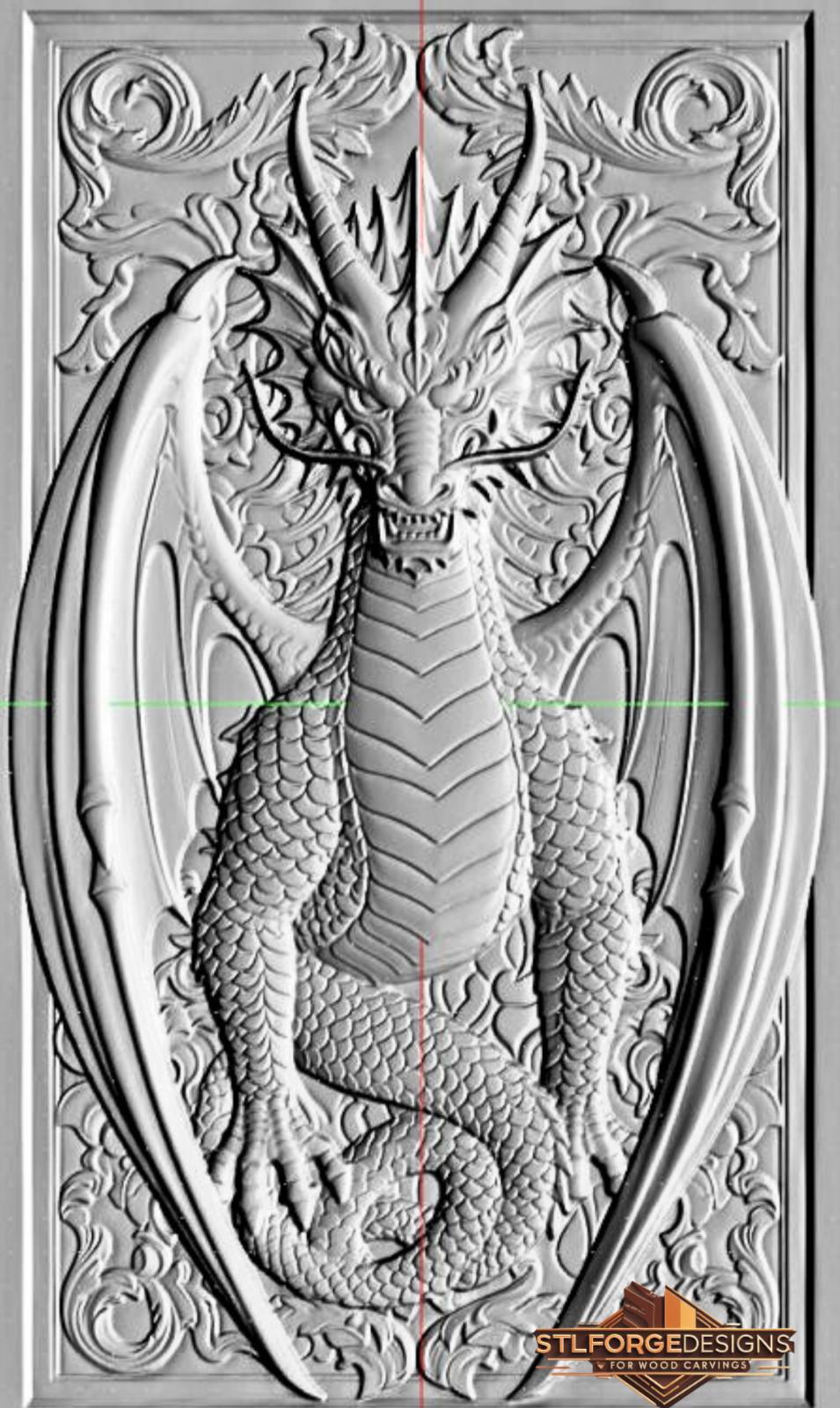 Western Dragon STL File – 3D Relief CNC Wood Carving | Fantasy Dragon Baroque Frame | Wall Panel - Image 2