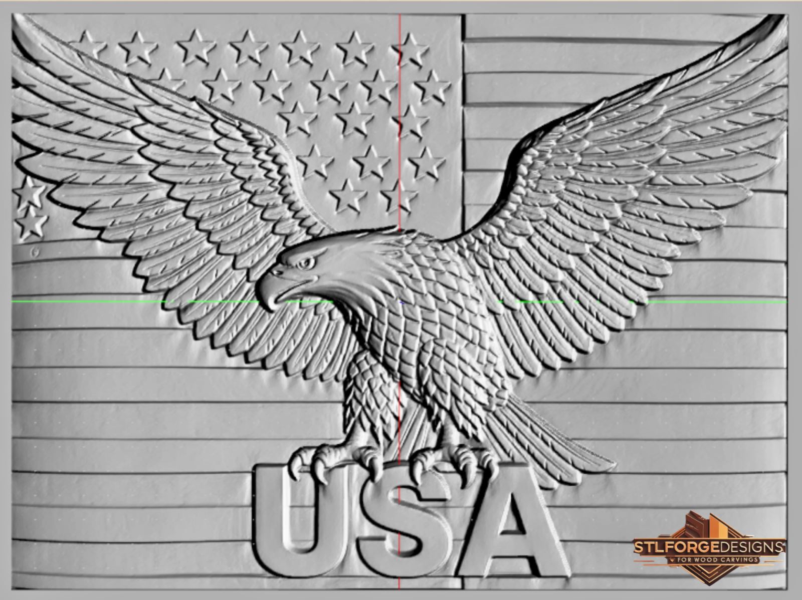 STL файл – Орел с флага на САЩ | 3D релеф за CNC | USA Eagle | Патриотична дърворезба - Image 2